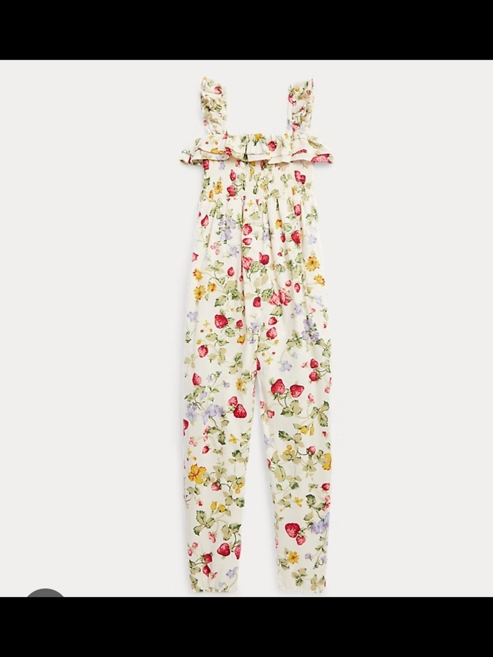 Polo Ralph Lauren Floral Ruffle-Strap Jumpsuit in Cream with Strawberry Print